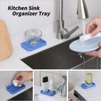 Silicone Kitchen Sink Organizer Tray for Multiple Usage,Easy Clean Sponges Holder for Kitchen Bathroom Counter or Sink,Dish Soap Dispenser,Scrubber,Bottle,Cup Lichen Blue 4.9”x 3.2”