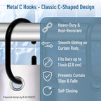 12 Metal Shower Curtain Hooks, Rust-Proof Decorative C-Shaped Curtain Hooks for Bathroom, Black Shower Curtain Rings, Fits Rods Up to 1 Inch (C, Black)