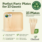 Chic Leaf Palm Leaf Plates Disposable Inch Square Pack Compostable Biodegradable & Eco Friendly Plates - Microwave Safe Disposable (10'' - 25 Pack)