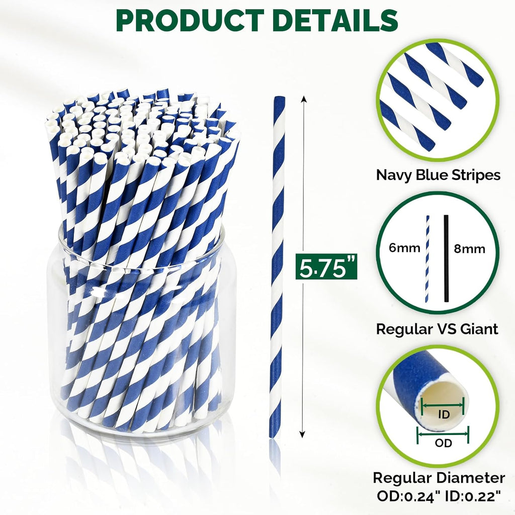 5.75 inch Navy Blue Short Paper Cocktail Straws & Stirrer Sticks 500 Counts - for Bars and Restaurants