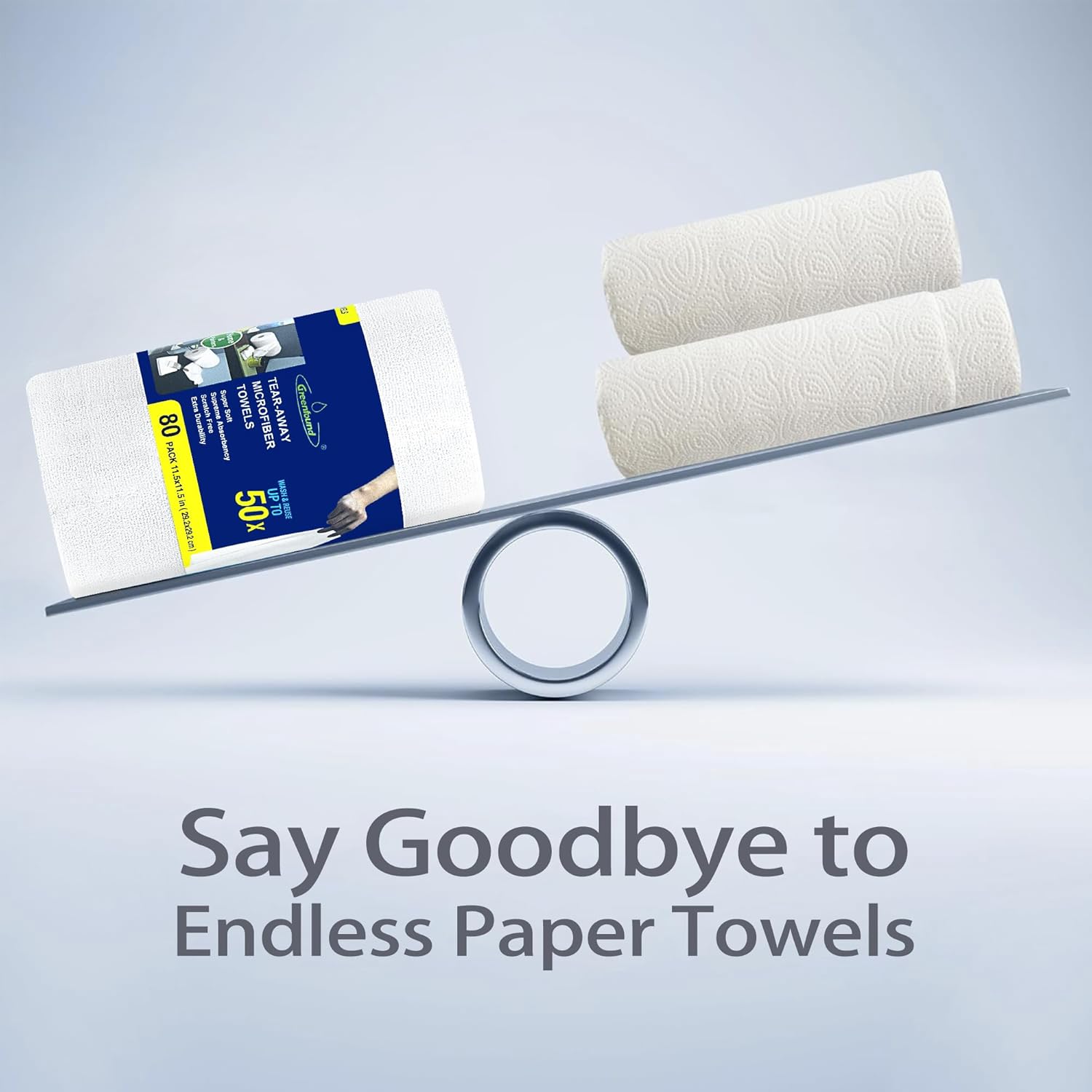 Greenfound Microfiber Cleaning Cloth Roll -80 Pack, 11.5x11.5, Tear Away Towels, Reusable and Washable Rags, White