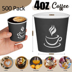4 oz Paper Coffee Cups - 500 Pack Paper Espresso Cups, Disposable Coffee Cup, Small Paper Cup for Hot or Cold Beverage, Espresso, Capucino for Party, Picnic, Home, Office and Business (Black)