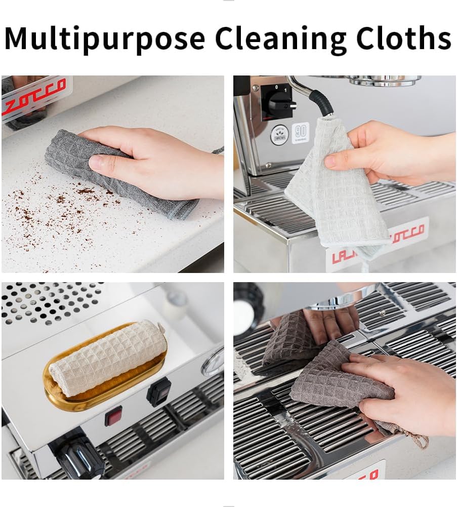 watchget Barista Micro Cloth 10 Pack, Microfiber Barista Cleaning Towels Microfiber Waffle Weave Kitchen Dish Cloth Coffee Bar Towel Coffee Machine Cleaning Cloth, Dark Grey(12"x12")