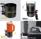 Desk Cup Holder Metal Under Desk 360° Rotating PC Gaming Accessories Anti-Spill Table Cup Holder Clamp on Chair for Coffee Mugs Stanley YETI Bottles, Pencil Holder