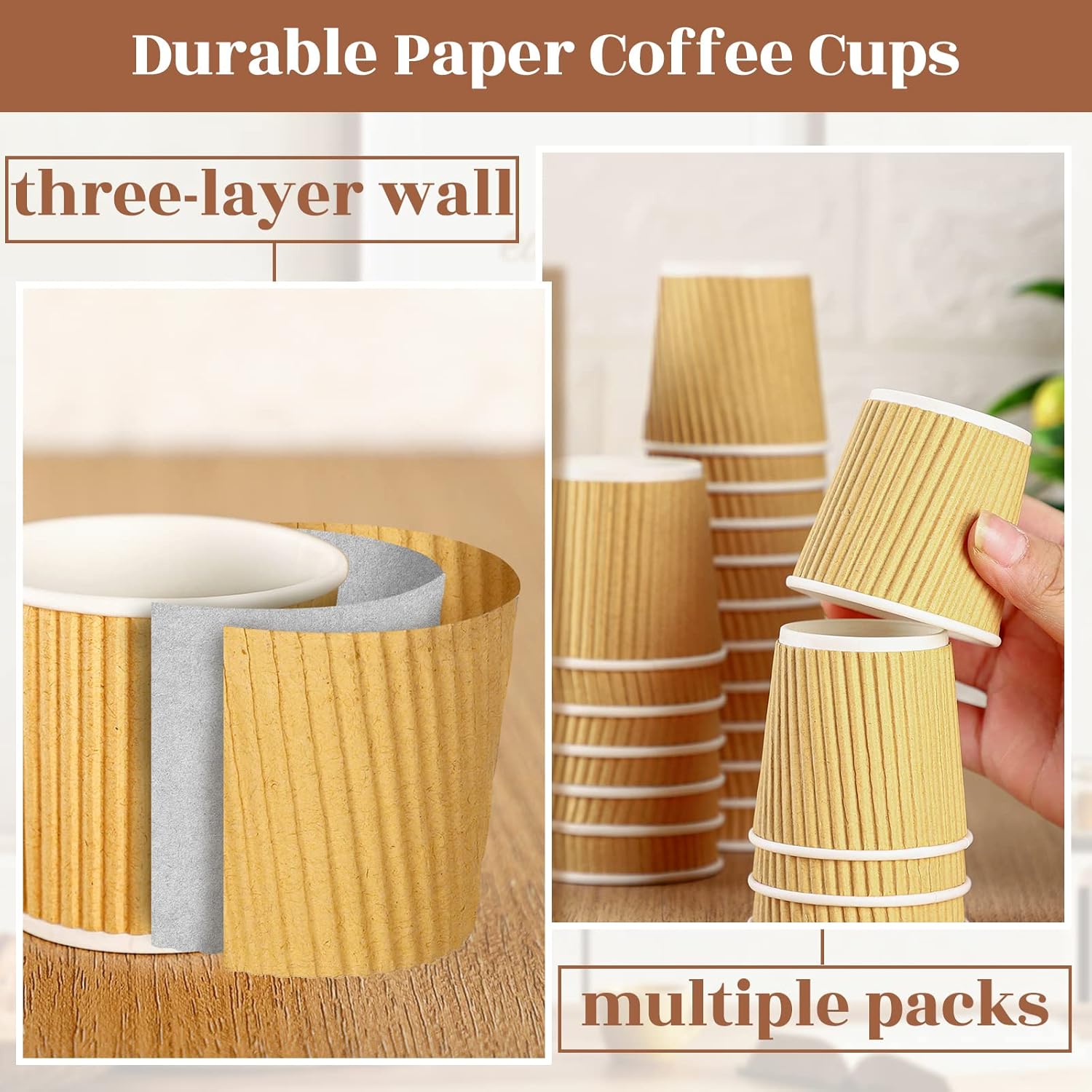 Uiifan 350 Pieces 4 oz Ripple Wall Insulated Coffee Cups Bulk Disposable Espresso Paper Corrugated Travel Coffee Cups for Hot Cold Drink Cappuccino Beverage Tea Party