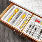 madesmart Expandable Utensil Tray-White | Classic Collection | 5-Compartments | Kitchen Organizer | Soft-Grip Lining and Non-Slip Rubber Feet | Easy to Clean | BPA-Free