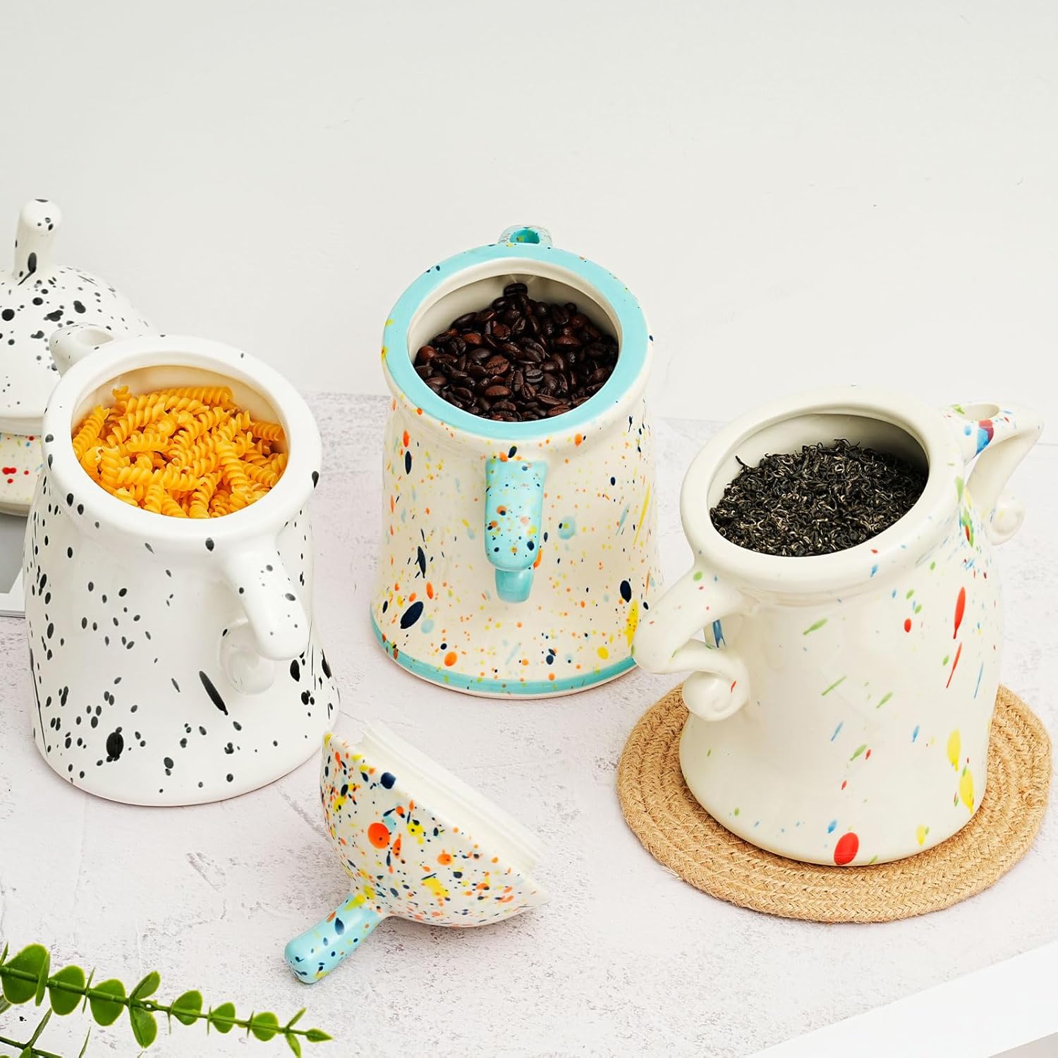 Canister With Attitude - Attitude Jar, Ceramic Airtight Food Storage Container with Spoon for Tea, Coffee, Sugar, Flour, Cute Kitchen Decor (White)