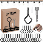 50 PCS Black Eye Screw Hooks for Hanging Heavy Duty with Safety Buckle.Metal Ceiling Hooks for Hanging Plants Cup Wind Chime Bird Feeders Patio Lights at Indoor&Outdoor
