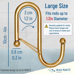 6-Pack Metal S Hooks for Hanging – Heavy-Duty S-Shaped Hook with Safety Buckle – Fits Bars up to 1.2 in – Anti-Drop S-Hooks for Closet, Wardrobes & Storage – Golden (Large)