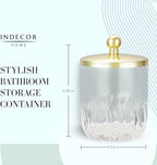 Glass Jar with Metal Lid for Bathroom Organization, Clear Apothecary Jar for Cotton Balls, Q Tips, and Small Accessories, Stylish Bathroom Storage Container Gold