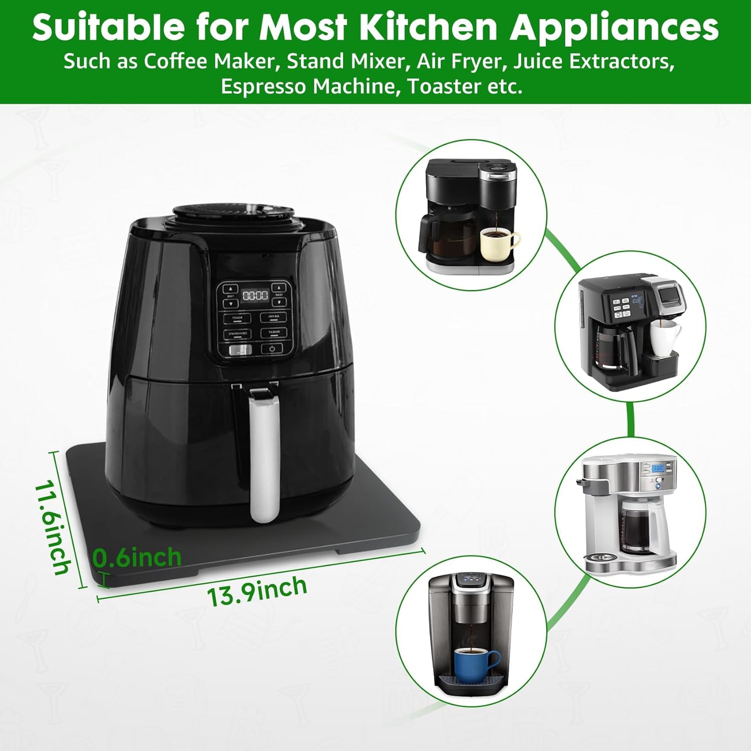 Appliance Slider 360° Rolling Tray for Coffee Maker Bamboo Coffee Pot Slider Tray Countertop Rotation Sliding Tray with Wheels, Small Appliances Mat Easily from Under the Cabinet Black(13.9"×11.6")