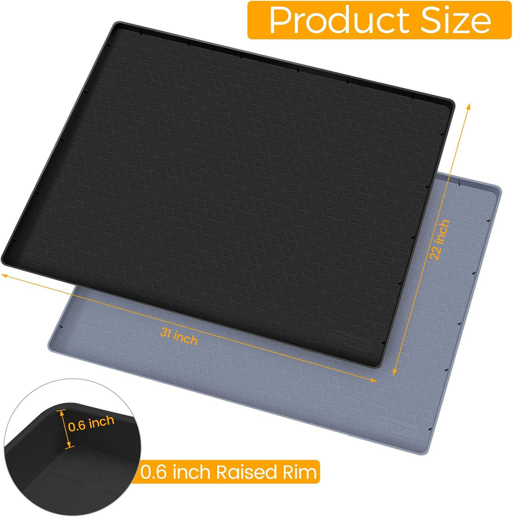 TRZZ Silicone Waterproof Under Sink Mat 31" x 22", Drip Tray and Cabinet Liner for Kitchen and Bathroom, Prevents Water Damage and Organizes Cabinets (Black)
