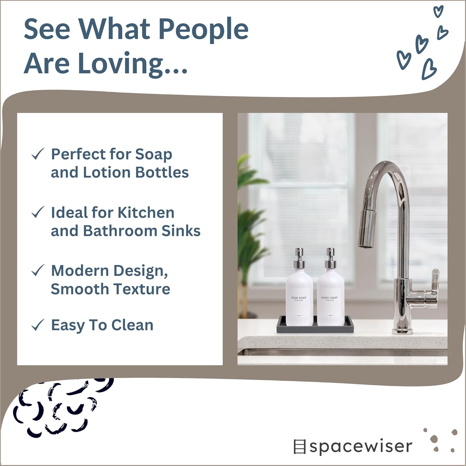 Countertop and Vanity Tray - 2 PC Small 7.7" Silicone Bathroom Trays, Kitchen Soap Tray, Dish Sponge Soap Holder Kitchen Sink Organizer Caddy, Bathroom Counter Trays for Lotion Dispenser