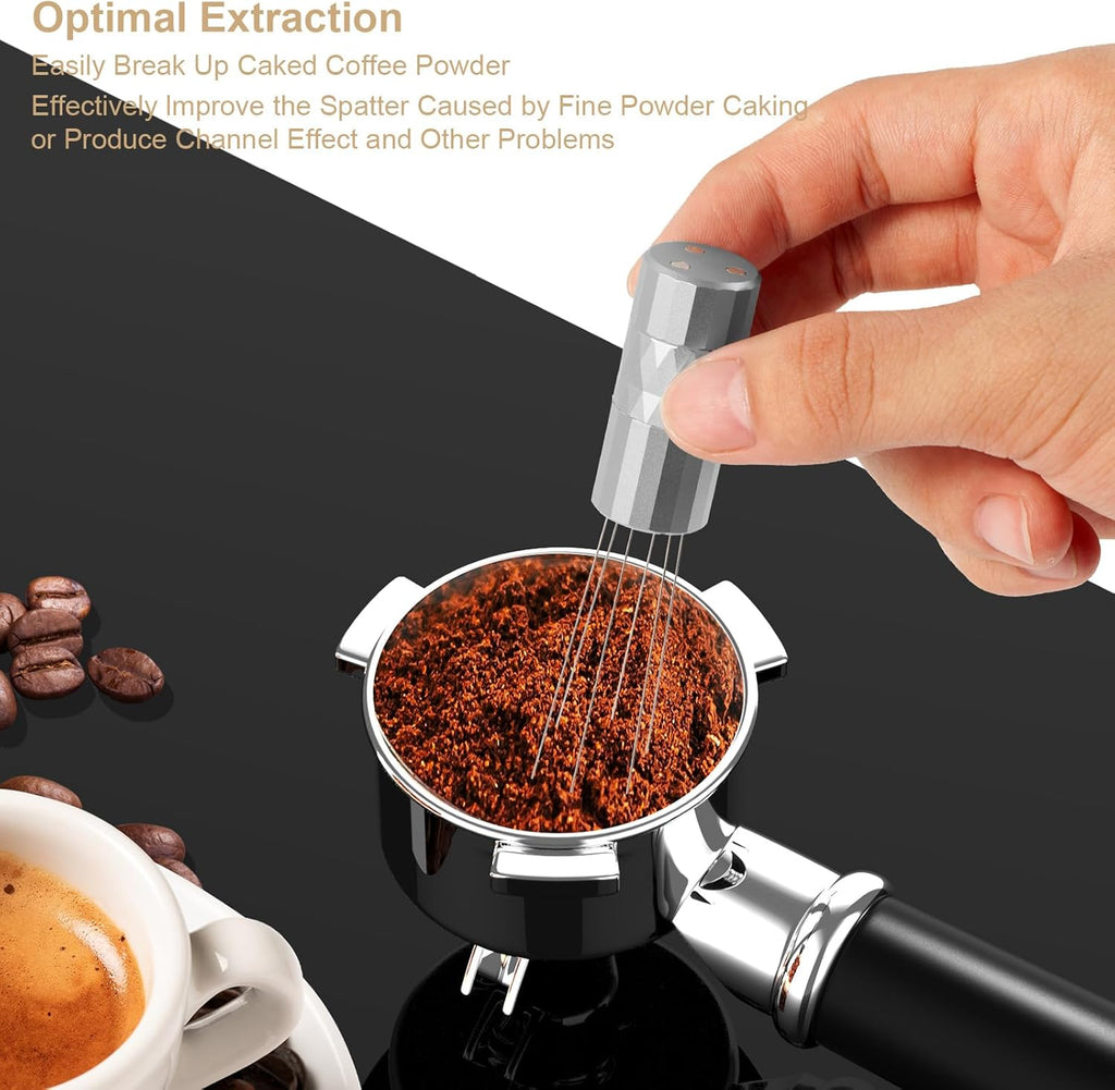 WDT Tool Espresso Distribution Tool,Coffee Distribution Tool with Magnetic Stand, Espresso Accessories with 6 Extra Φ0.25mm Stainless Steel Needles for Barista (Crystal Silver, Φ0.25mm)