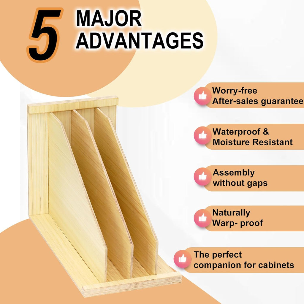 Tray Dividers for Cabinets-15"H x 22"D x 12"W,Wooden Vertical Organizer for Cookie Sheets,Pans&Lids#Kitchen Cabinet Divider with 3 Adjustable Sections,Easy Install with Installation Drawings Included