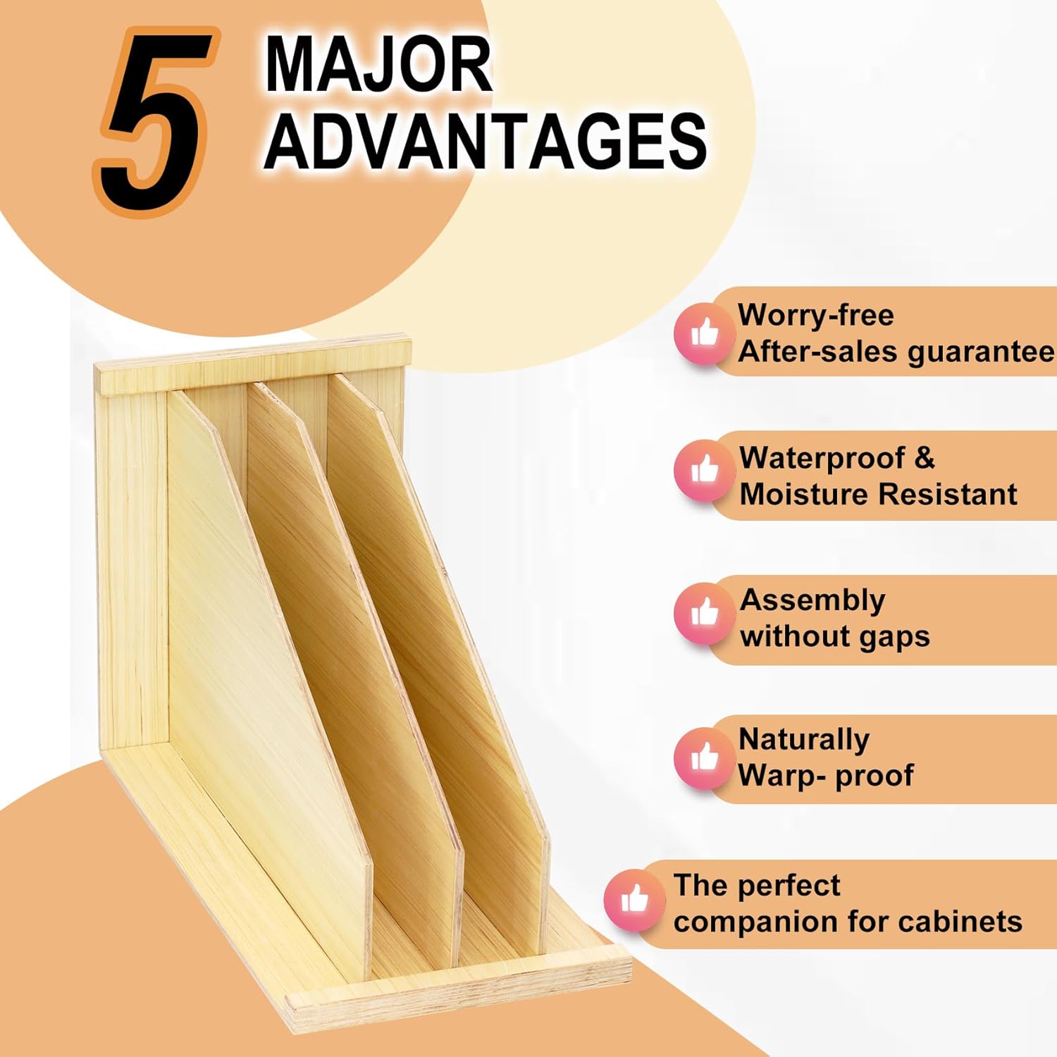 Tray Dividers for Cabinets-15"H x 22"D x 12"W,Wooden Vertical Organizer for Cookie Sheets,Pans&Lids#Kitchen Cabinet Divider with 3 Adjustable Sections,Easy Install with Installation Drawings Included