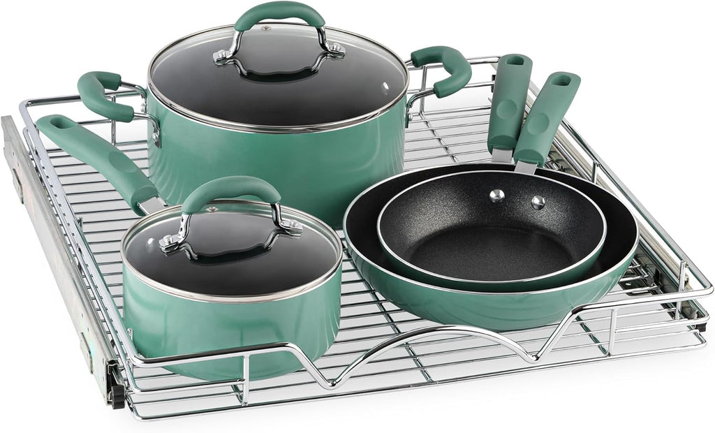 HOLDN’ STORAGE Pull Out Cabinet Organizer - Heavy Duty Steel with Smooth Slide-Out Drawers, Chrome Finish - 17" W x 17" D Basket, Fits 18.25" Cabinet Opening