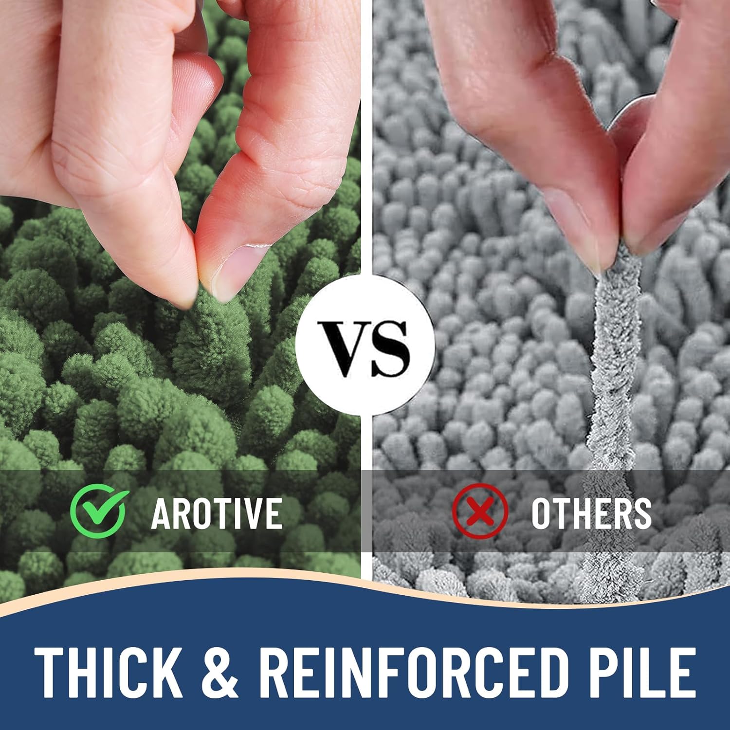 Arotive Luxury Chenille Bathroom Rug Mat, Extra Soft Thick Absorbent Shaggy Bath Rugs, Non-Slip Machine Wash Dry, Plush Bath Mats for Bathroom, Shower and Tub, 36x24, Olive Green