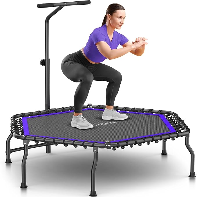 ANCHEER 50" Rebounder Trampoline for Adults With Bar, 550 LBS Mini Trampoline Quiet Exercise Bungee Jumping Cardio Trainer Workout