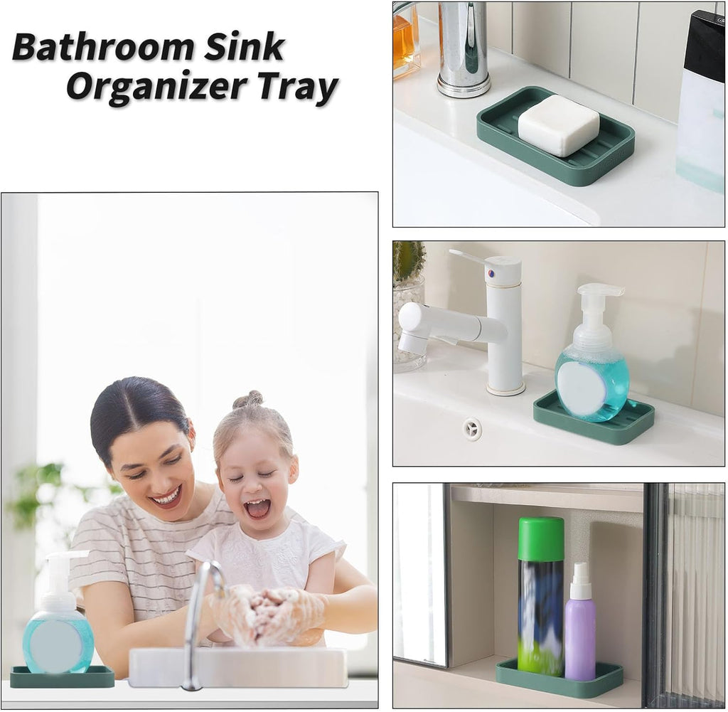 Silicone Kitchen Sink Organizer Tray for Multiple Usage,Easy Clean Sponges Holder for Kitchen Bathroom Counter or Sink,Dish Soap Dispenser,Scrubber,Bottle,Cup Green 4.9”x 3.2”
