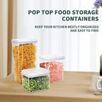 Pop Top Food Storage Containers, Leakproof Pantry Food Storage Containers, Kitchen Storage Containers with Lids Airtight 3-Piece - 3.5Qt/2.1Qt/1.3Qt