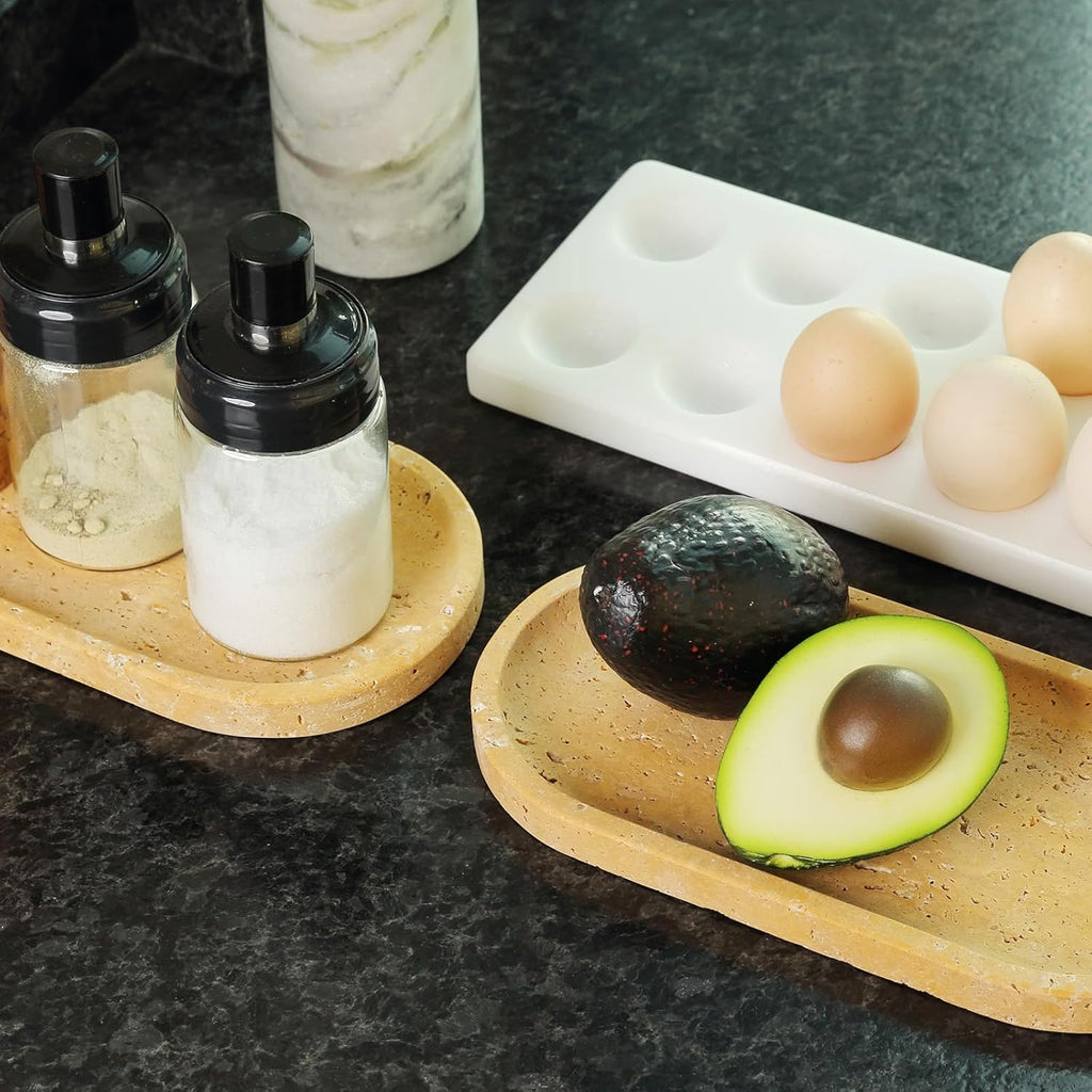 Koville Natural Travertine Tray for Bathroom Vanity, Noble Golden Yellow Bathroom Marble Trays for Countertop Organizer, Decorative Home Décor Catchall Tray for Perfume, Candles, Jewelry Dish Trays