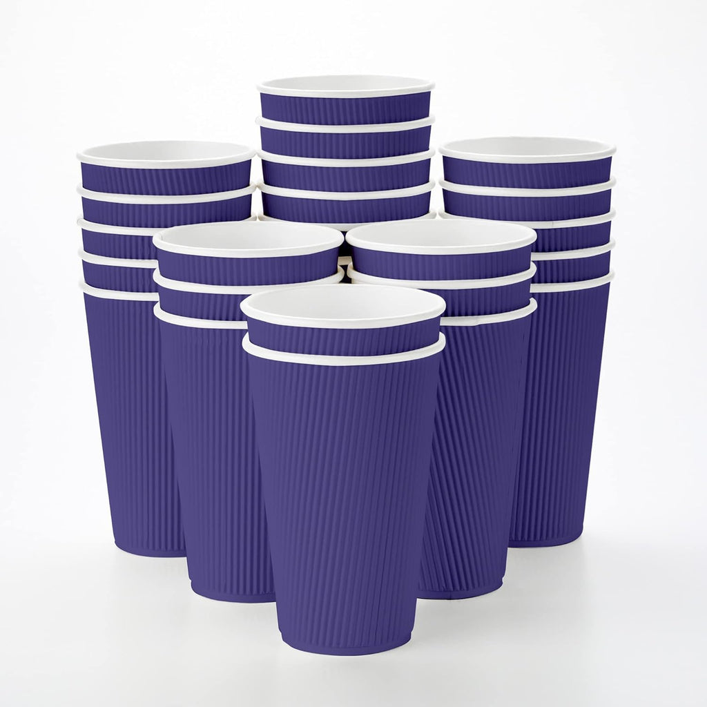 Restaurantware 16 Ounce Ripple Wall Disposable Coffee Cups, 500 Insulated Royal Purple Paper Tumblers with Rolled Rim Design, Lids Sold Separately for Hot Drinks like Tea and More