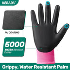 Kebada W1 Work Gloves Women, PU Coated Safety Gloves with Grip, Touchscreen, Ideal for Warehouse Package Handling, Construction, Gardening, Pink Large
