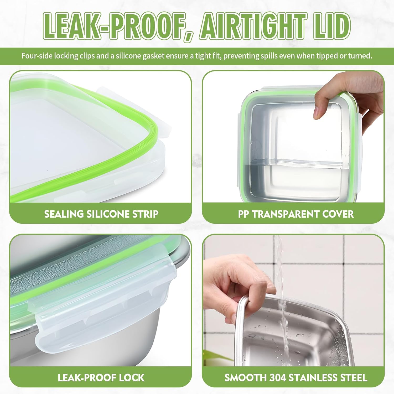 2 Pack Sandwich Containers, 24oz Stainless Steel Sandwich Box with Airtight Lids, Reusable Metal Meal Prep Lunch Boxes, BPA-Free, Dishwasher Safe, Food Storage Containers for Families (Green)