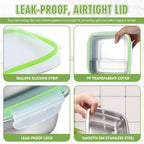 3 Pack Sandwich Containers, 24oz Stainless Steel Sandwich Box with Airtight Lids, Reusable Metal Meal Prep Lunch Boxes, BPA-Free, Dishwasher Safe, Food Storage Containers for Families (Green)