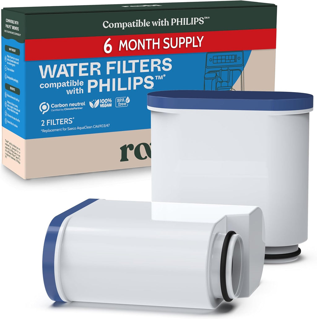 Roobi Philips Compatible Water Filters. Specially Designed for Philips Saeco Coffee Machines, Carbon Neutral Philips Aqua Clean Water Filters. 2 Pack, 6 Months Supply.