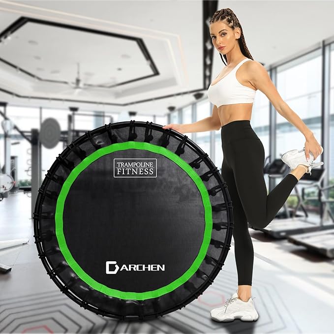 DARCHEN 400LBS Rebounder Trampoline for Adults, Indoor Mini Trampoline Silent Fitness Trampoline Small Bungee Rebounder Jumping Cardio Trainer Workout Exercise Workout with Handrail Bar [40 Inch]