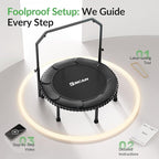 BCAN 40"/48" Rebounder Trampoline for Adult, 450/550LBS Fitness Trampoline with Bungees, Adjustable Handle, Stable & Quiet, Indoor Outdoor, Whole-Body Workout & Relaxation at Home for Women/Men