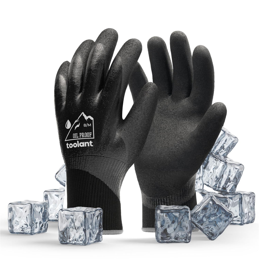 Waterproof Gloves for Men and Women, Freezer Gloves with Grip, Double Nitrile Dipped for Extreme Oil Repellent, for Construction, Mechanics, Mining, Plumbing, Black, Medium