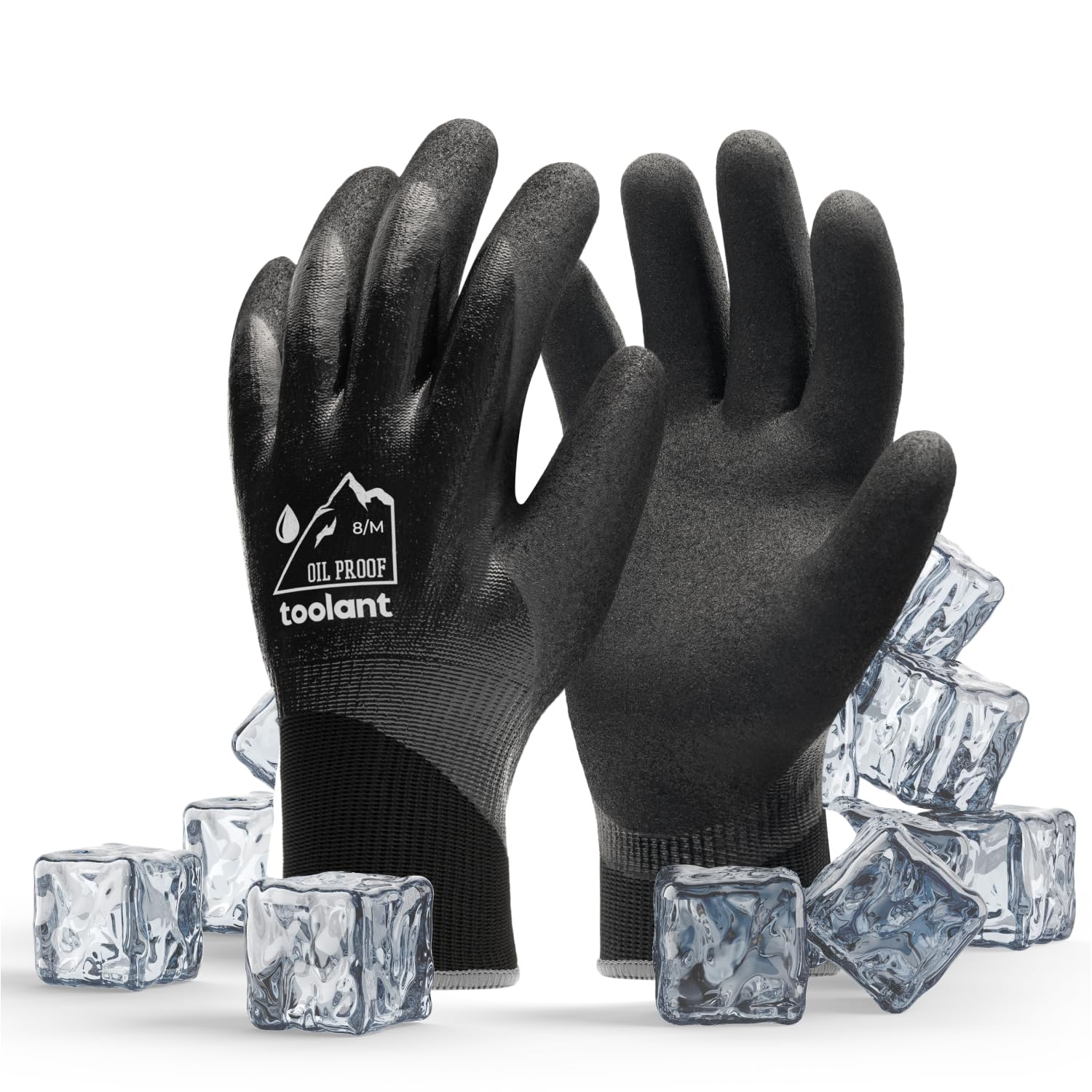 Waterproof Gloves for Men and Women, Freezer Gloves with Grip, Double Nitrile Dipped for Extreme Oil Repellent, for Construction, Mechanics, Mining, Plumbing, Black, Medium