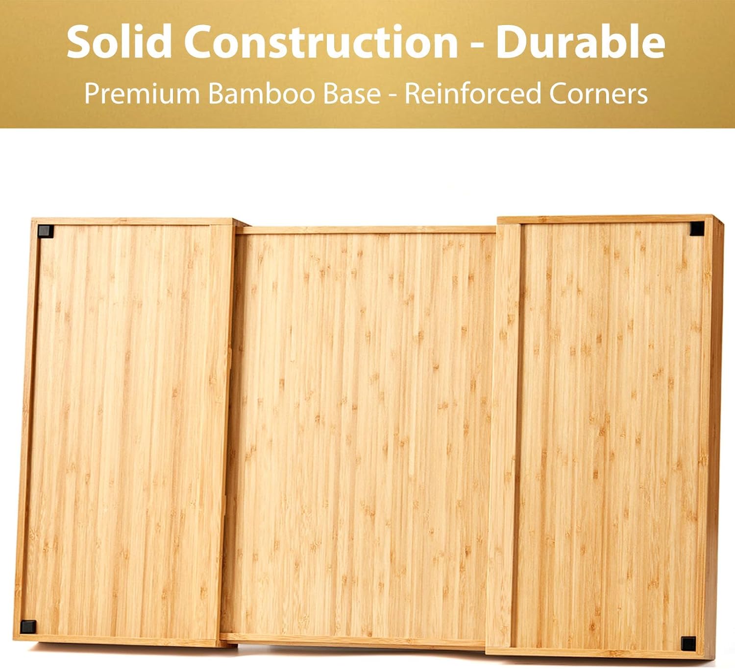 Umilife Extra Large Expandable Kitchen Drawer Organizer for Utensil and Junk, 19" Deep for Big Drawer, 19" to 33" Adjustable Bamboo Wood Drawer Divider, Cutlery Tray, Flatware Holder