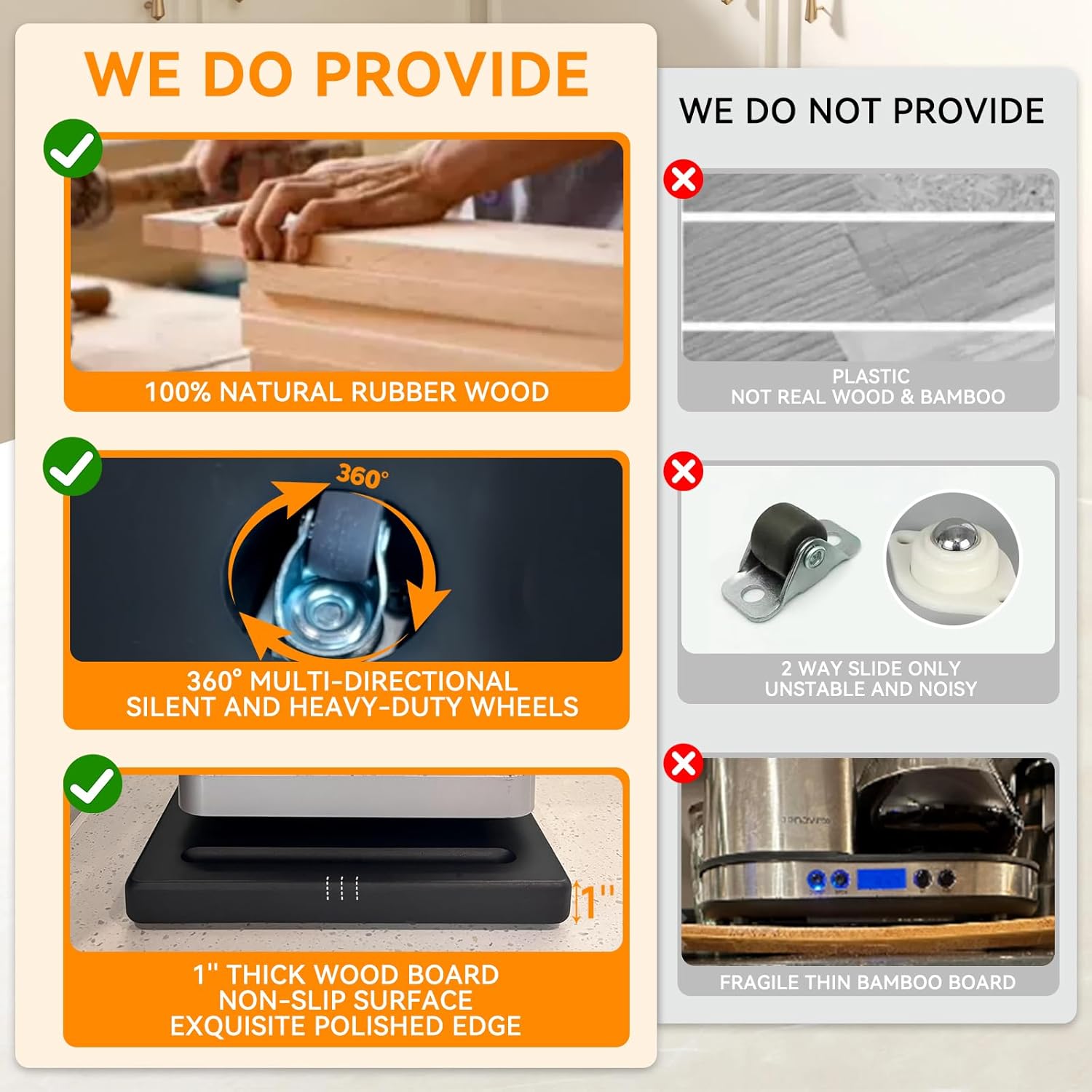 Wood Appliance Sliders with 360' Wheels, Sliding Tray for Coffee Maker & Heavy Kitchen Appliances,Countertop Appliance slider for Kitchen Appliance, Premium Wood Rolling Tray,No Assemble (Deep-Medium)