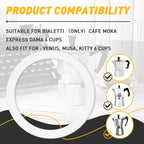 6 Pcs Gasket Seal Rings for Bialetti Moka Express Dama 6 Cups - Spare Food Grade Silicone Sealing Rings for Aluminium Stovetop Coffee Maker Pots (Better Than Rubber)