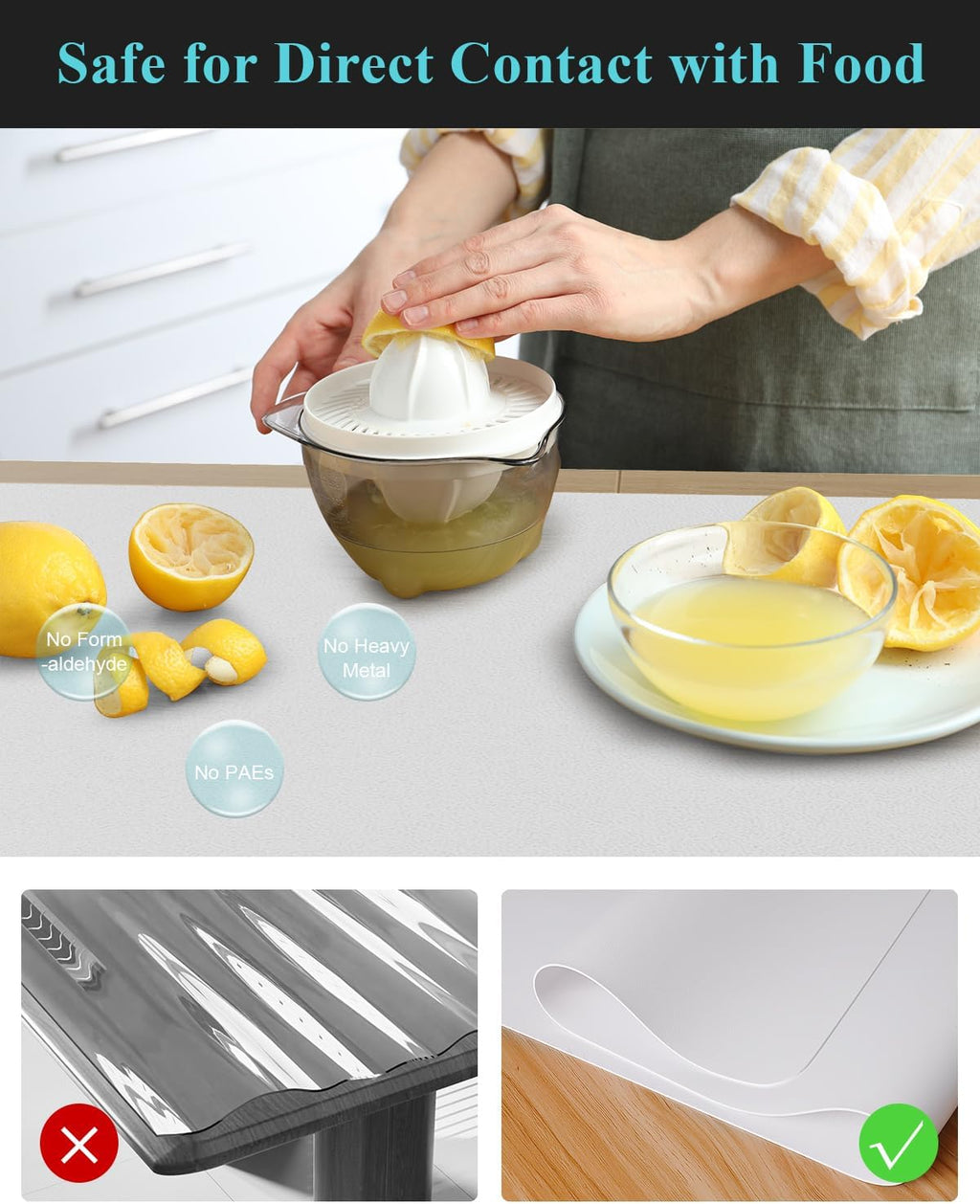 Pure White Plastic Table Cover Protector, 42" x 60" Waterproof Easy Flat PVC Desk Pad Mat, 1.5mm Thick Rectangle Vinyl Table Top Protector for Dining Room Table, Office, Dresser