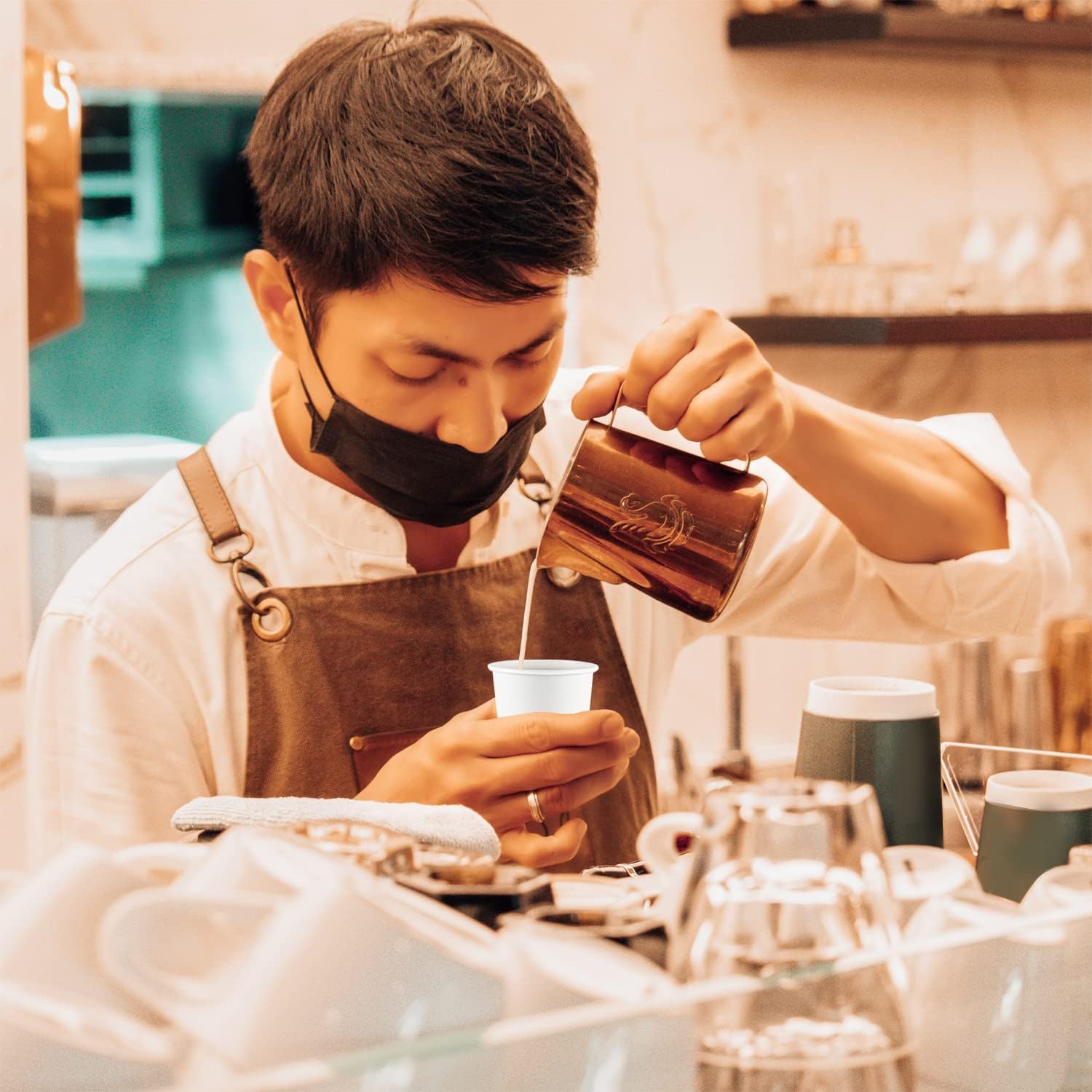 Smygoods White Disposable Paper Coffee Cups with Lids (4 OZ, 25 Count) For Hot Beverages, Tea, Espresso, Cocoa - To Go Drink Containers, Café & Office