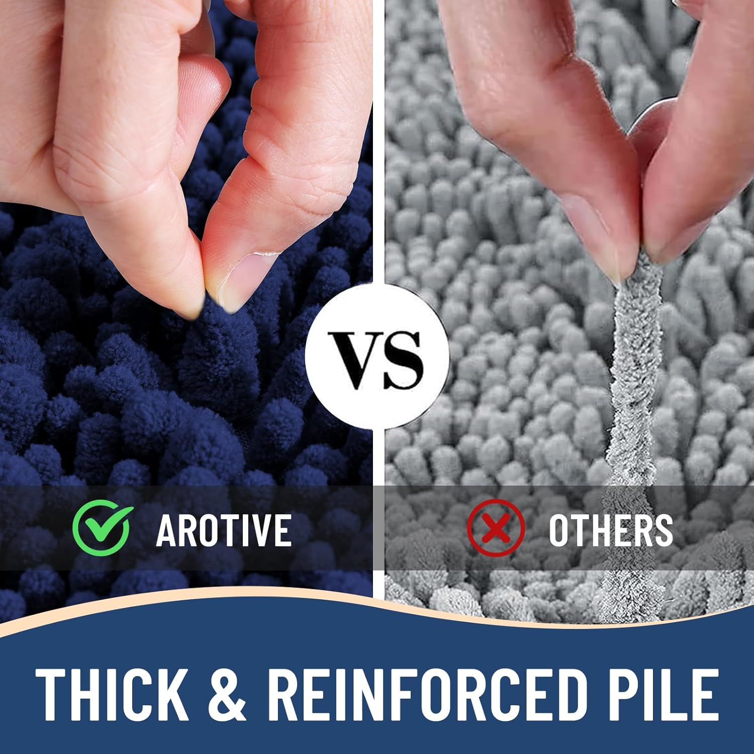 Arotive Luxury Chenille Bathroom Rug Mat, Extra Soft Thick Absorbent Shaggy Bath Rugs, Non-Slip Machine Wash Dry, Plush Bath Mats for Bathroom, Shower and Tub, 70x24, Navy