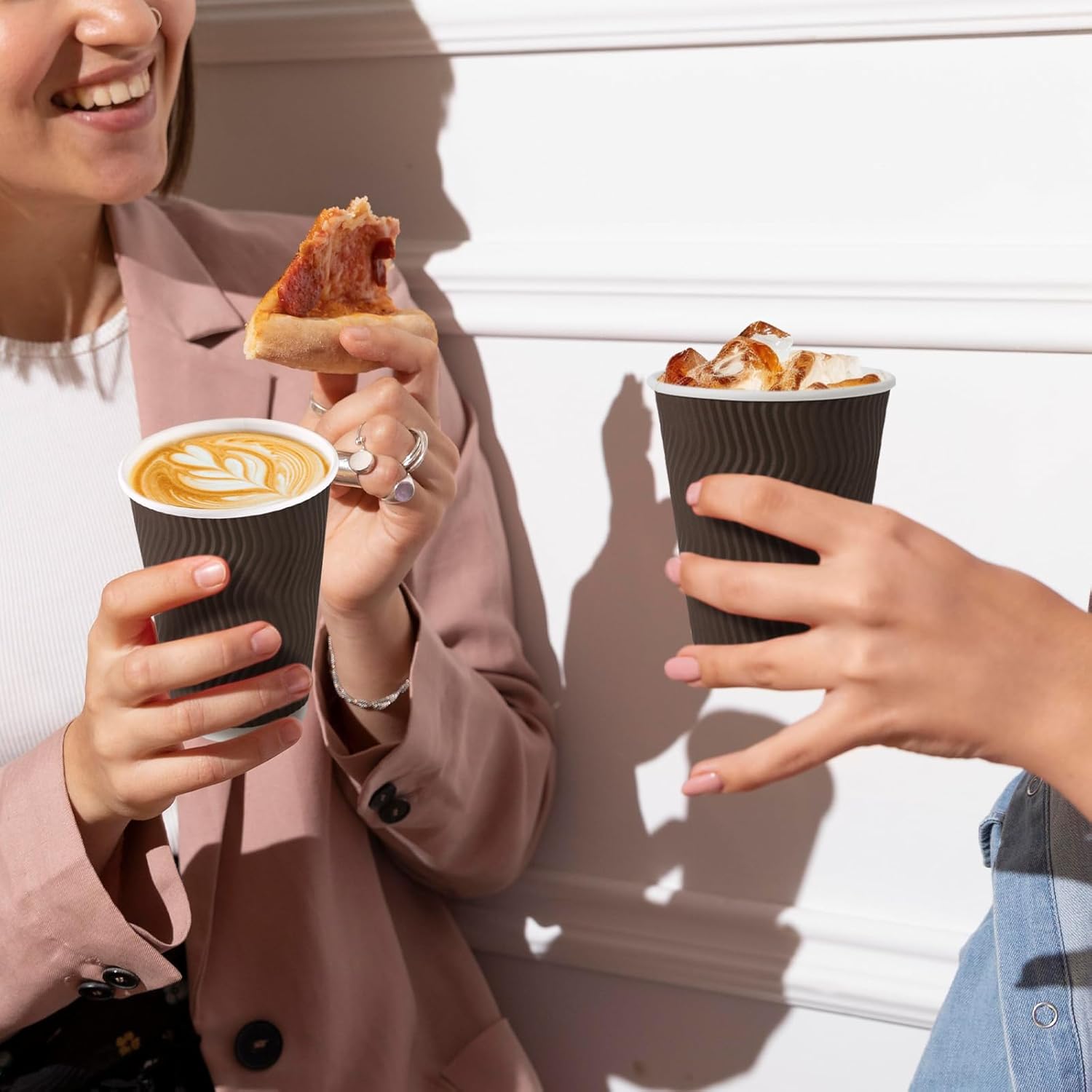 12 oz Coffee Cups Disposable, 100 Count Insulated Paper Coffee Cups, Corrugated Ripple Wall Design Paper Cup, Hot Cold Drinking Cup for Party, Picnic, Travel, Business, Home