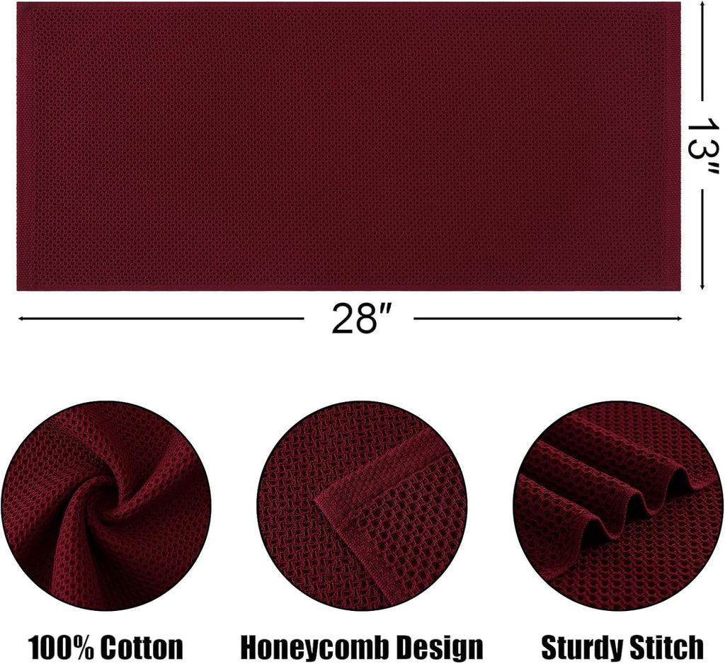 Kitinjoy 100% Cotton Waffle Weave Kitchen Towels, 4-Pack Super Soft and Absorbent Dish Towels for Drying Dishes, Kitchen Hand Towels, 13 in x 28 in, Burgundy