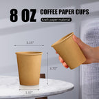 1000 Pack 8 oz Paper Cups, Brown Kraft Disposable Paper Coffee Cups, Unbleached Paper Cups for Hot/Cold Beverage Party, Picnic, Travel, and Events.