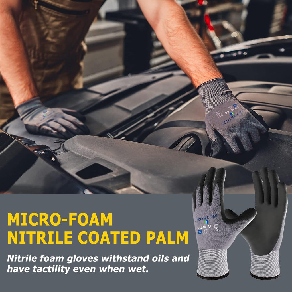 PROMEDIX P Nitrile Coated Work Gloves,MicroFoam Safety Work Gloves Men,Seamless Knit Nylon&spandex Gloves with Grip
