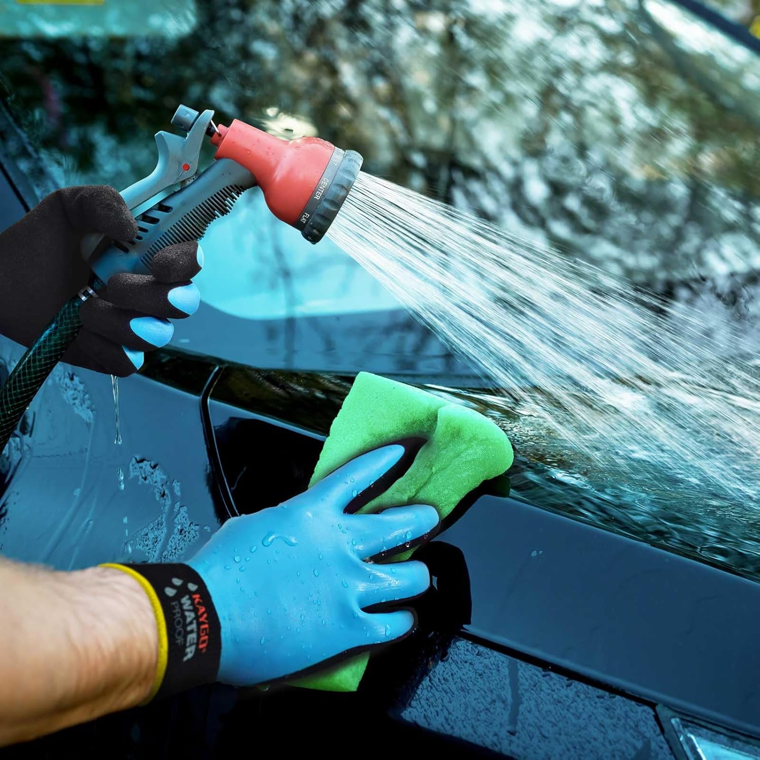 KAYGO Waterproof Work Gloves for Men and Women, Rubber Coated Non-slip Working Gloves for Garden, Outdoor Construction,KG150 （Sky Blue,L）