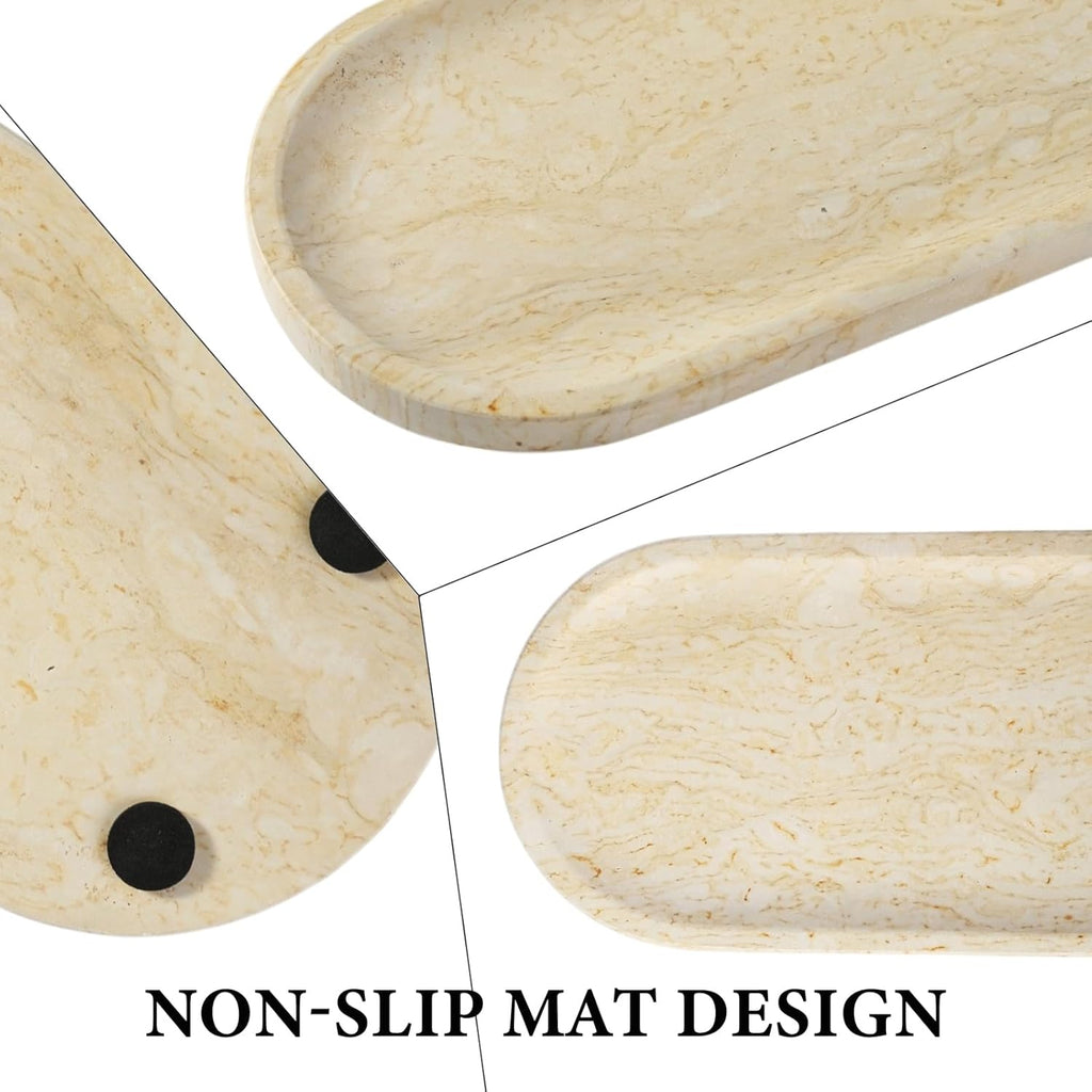Koville Natural Marble Tray for Home Decor, 12"x6" Marble Vanity Tray for Dresser, Stone Perfume Organizer Jewelry Dish for Bathroom, Stone Catchall Storage Trays for Candles