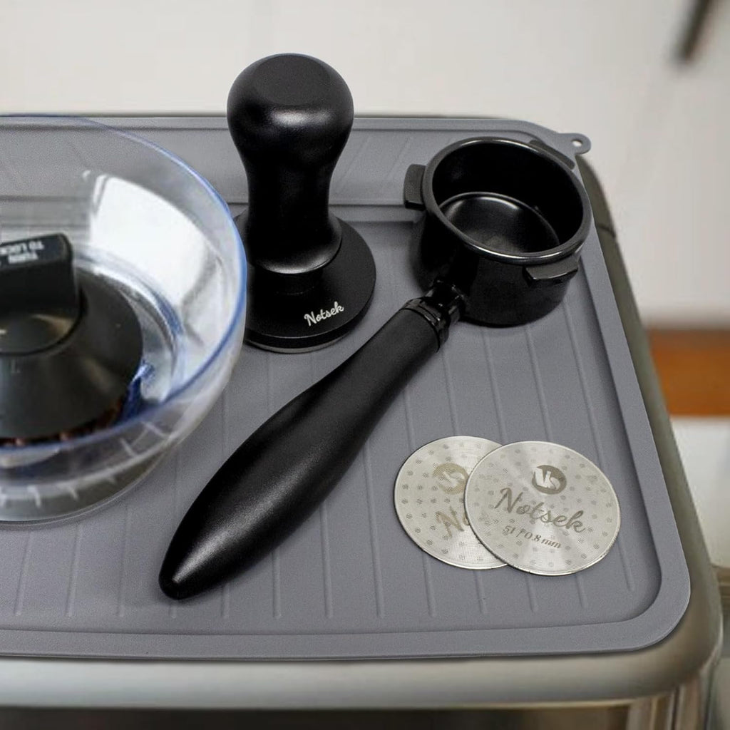 Coffee Mat for Breville 878/881, Espresso Tamper Mat, Food Grade Silicone Non-Slip, 11.42in x 9.53in, Waterproof Heat Resistant, Espresso Tamping Station for Espresso Machine Accessories (Grey)