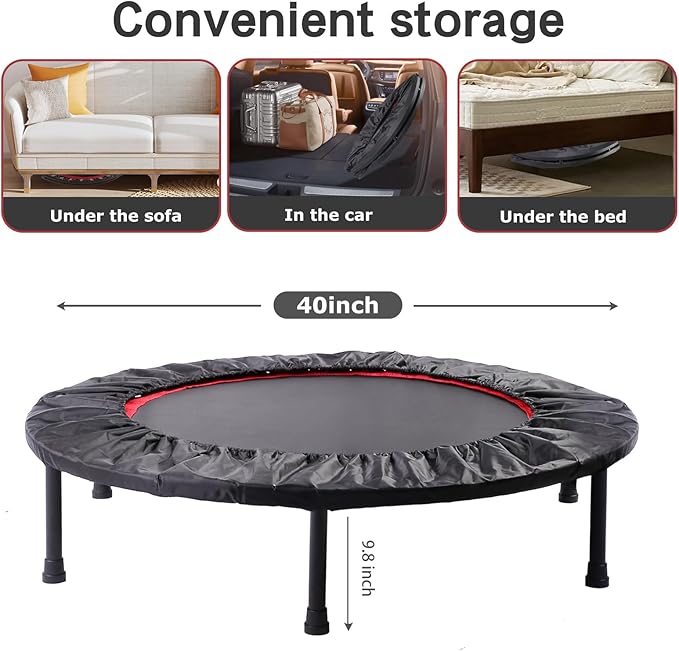Rebounder Trampoline for Adults, 40"/50" Foldable Spring Fitness Trampoline - 450 lbs Capacity, Quiet & Stable Indoor/Outdoor Exercise Equipment for Cardio Workout