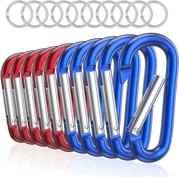 sprookber 3" Aluminum Carabiner D Ring, Caribeener Clips, Spring Snap Hook for Keychain Clip, Set of 10